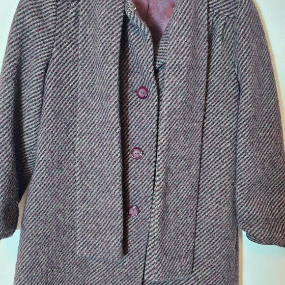 Bromleigh Purple or Burgundy Vintage Wool Tweed Coat Approximate Size Medium - Picture 3 of 10